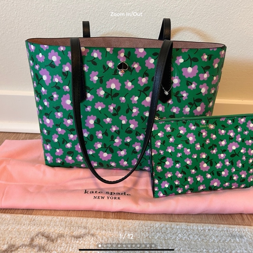 Kate Spade Green Molly Party Floral Tote Bag